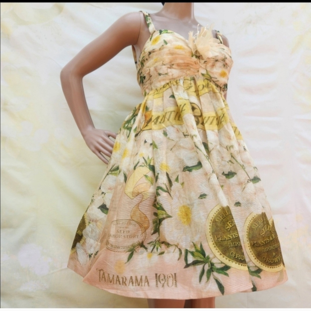 Zimmermann Floral Print Mini Dress - Cream and Yellow Tag Size 1, US Size 4